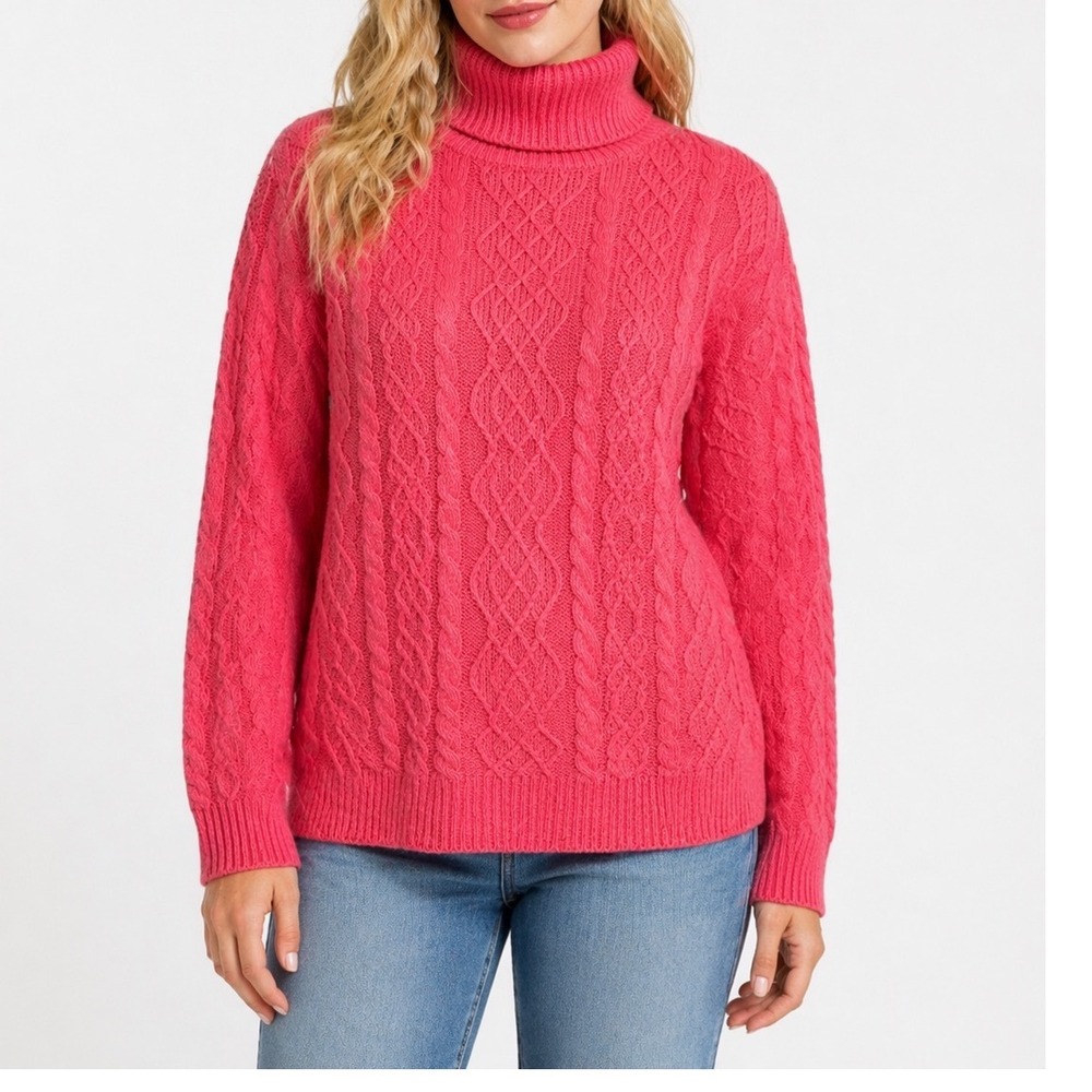 Jeanne Pierre Coral Chunky Cable‎ Knit Fisherman Sweater Retro 90s WomenM Cotton